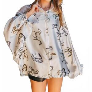 NEW BEULAHSTYLE wild horses satin volume blouse in white